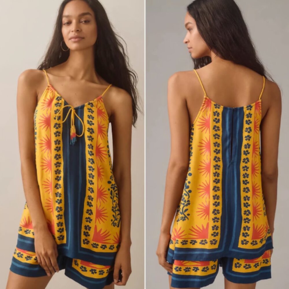Brand New Farm Rio x Anthropologie Tie-Neck Layered Romper